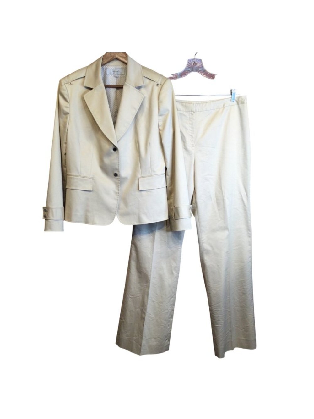 Tahari Arthur Levine Womens Beige 2 Piece Suit Jacket Pants Size 14